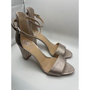 Vince Camuto Corlina Block Heel Ankle Strap Sandal Rose Silver‎ Size 9.5